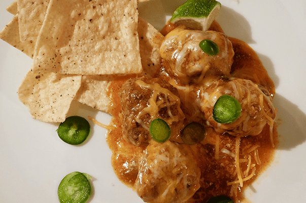 Cheesy Mexican Meatballs in Enchilada Sauce