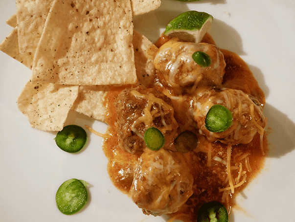 Cheesy Mexican Meatballs in Enchilada Sauce