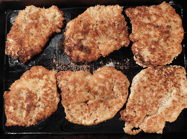 Pork Milanese on a sheet pan